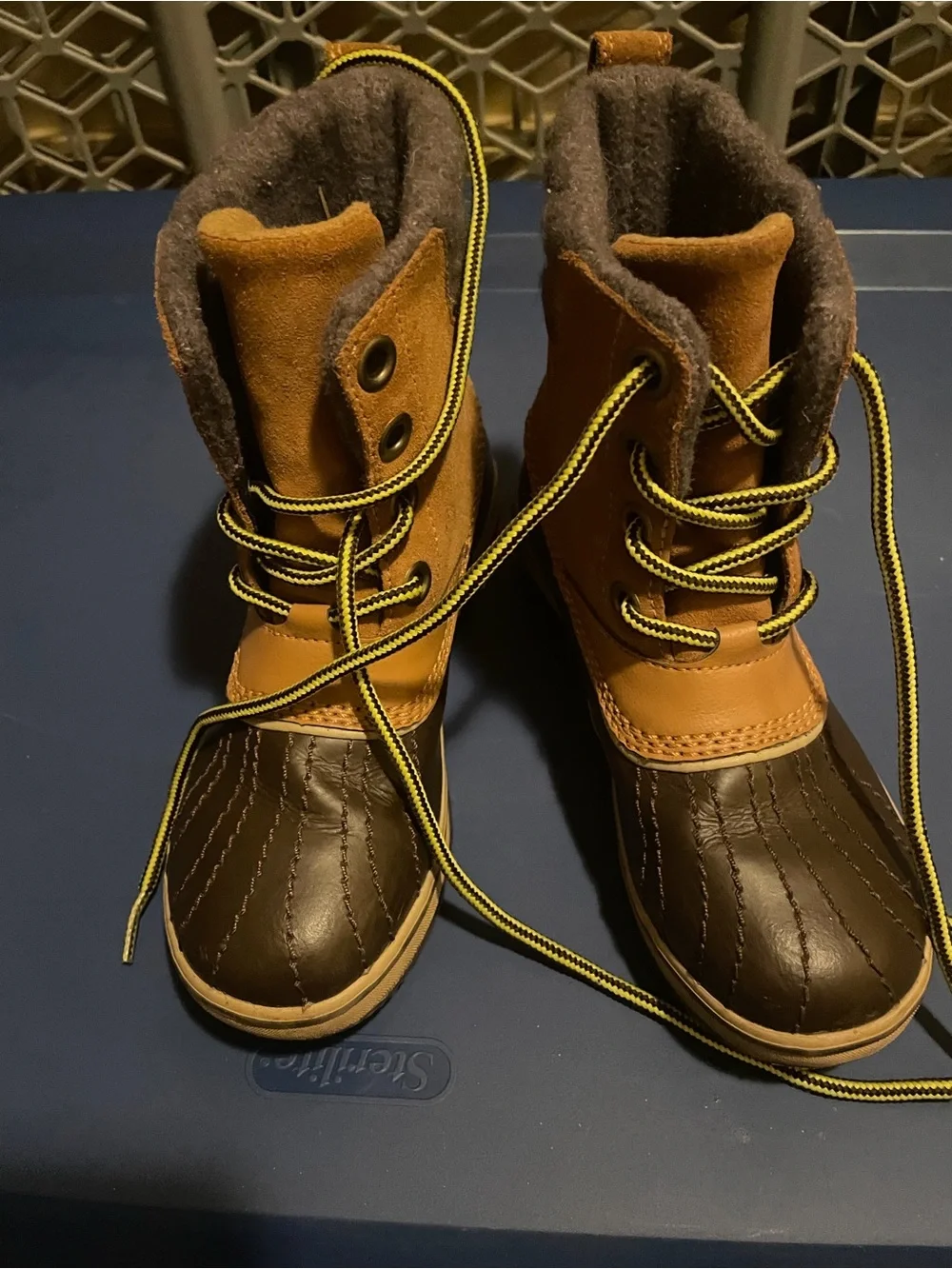 Sorel Kids Brown and Tan Waterproof Winter Boots with Yellow-Trim Laces